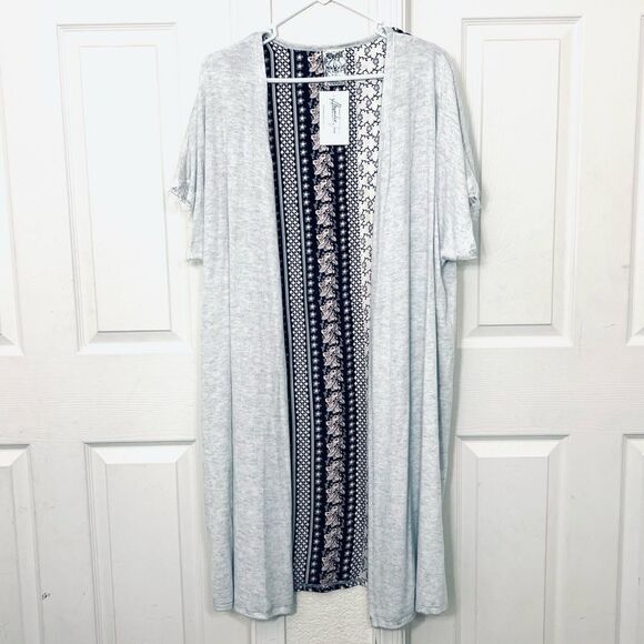 Vocal Cardigan Kimono Duster Short Sleeve Floral Back Tie Belt Lace Trim Large - Picture 2 of 12